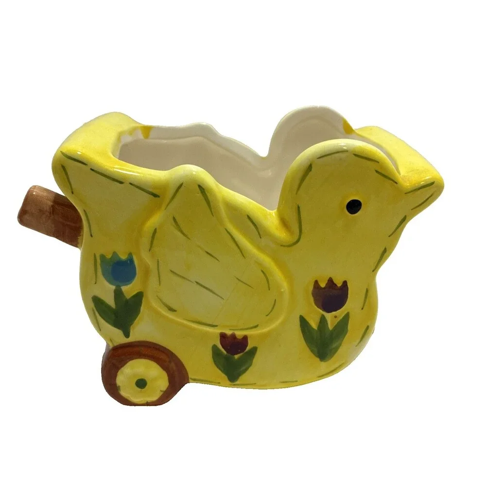 VTG Yellow Duck Wheelbarrow Planter (no drainage hole)